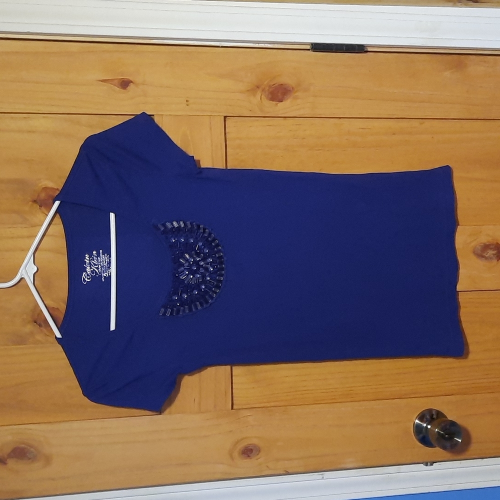 Calvin klein women's short sleeve shirt with beading in the front